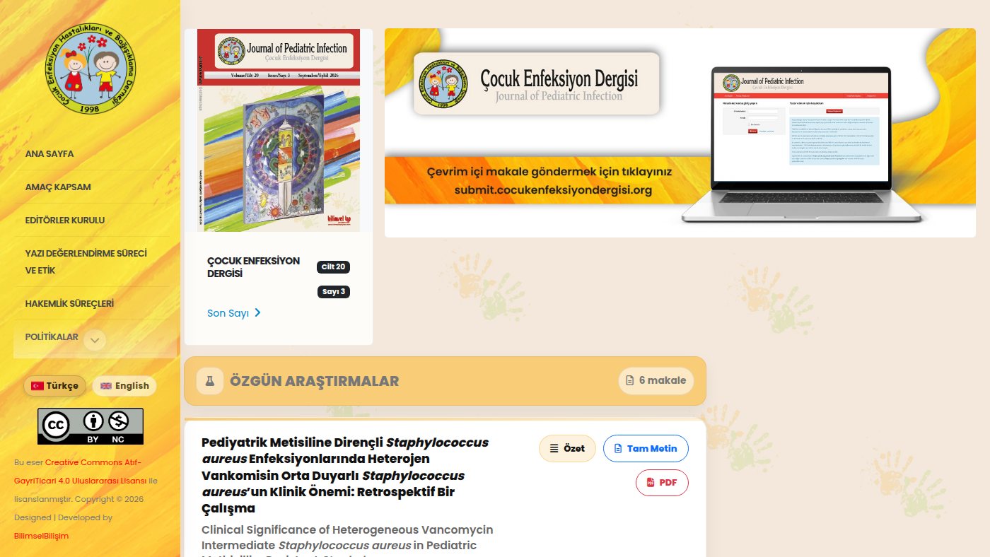 The home page of cocukenfeksiyondergisi.org