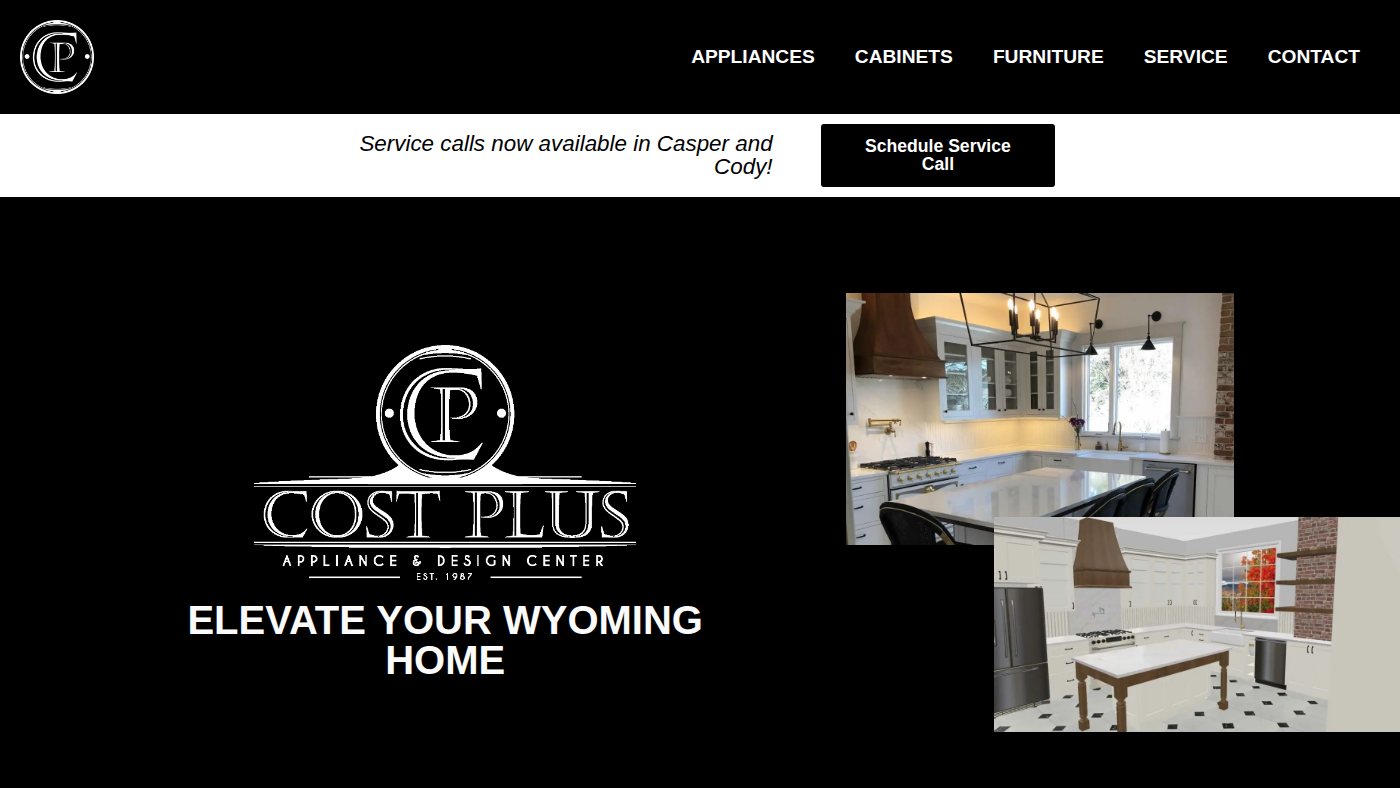 The home page of costplusappliance.com