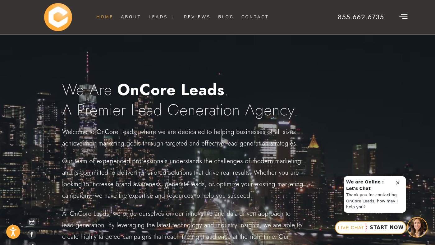 The home page of oncoreleads.com