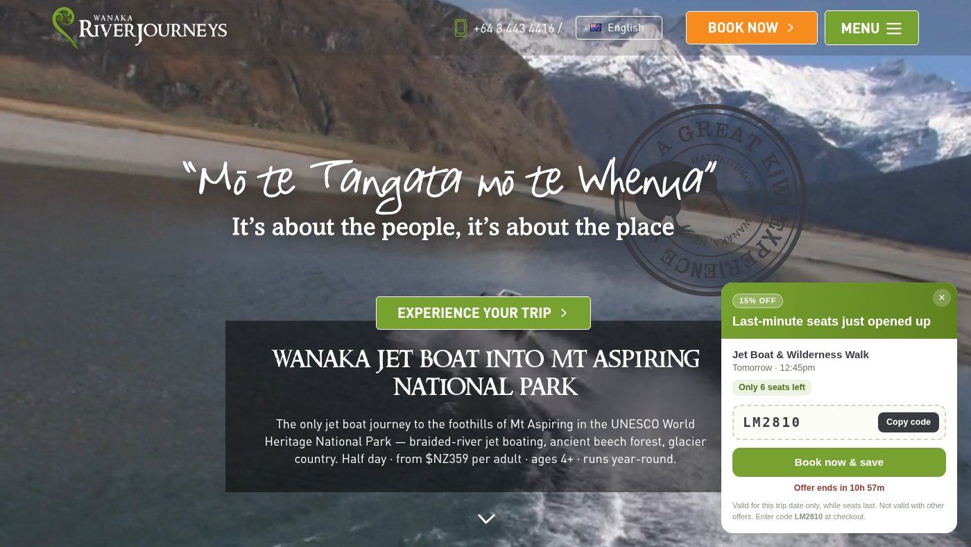The home page of wanakariverjourneys.co.nz