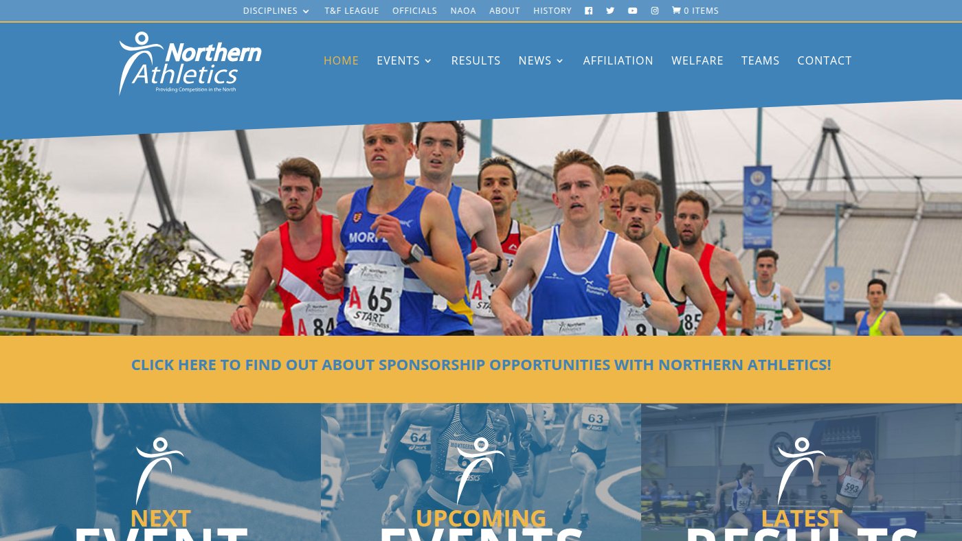 The home page of northernathletics.co.uk