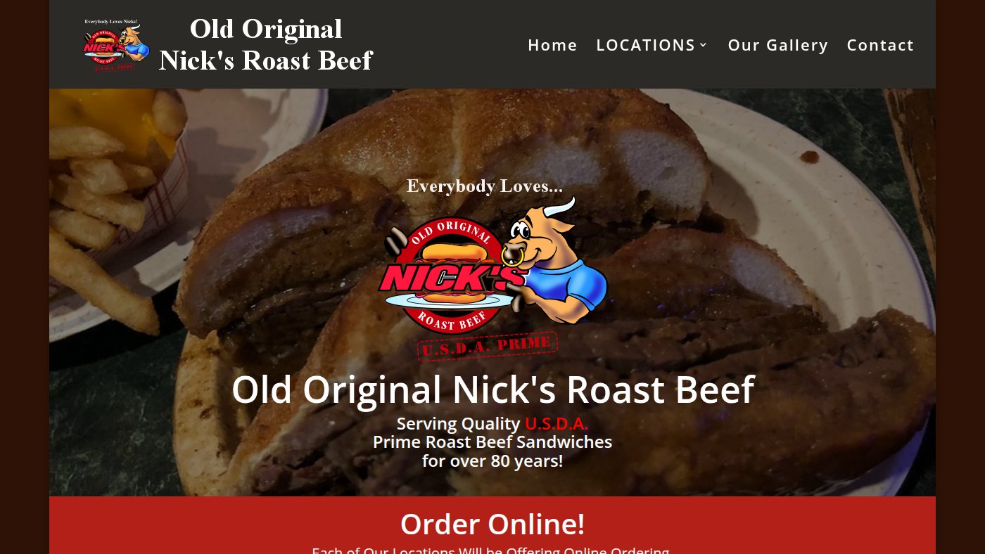 The home page of nicksroastbeef.com