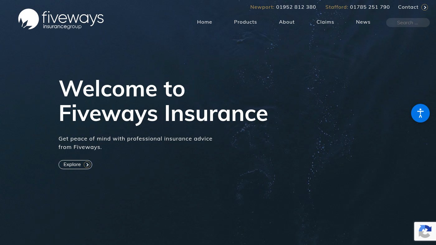 The home page of fivewaysinsurance.co.uk