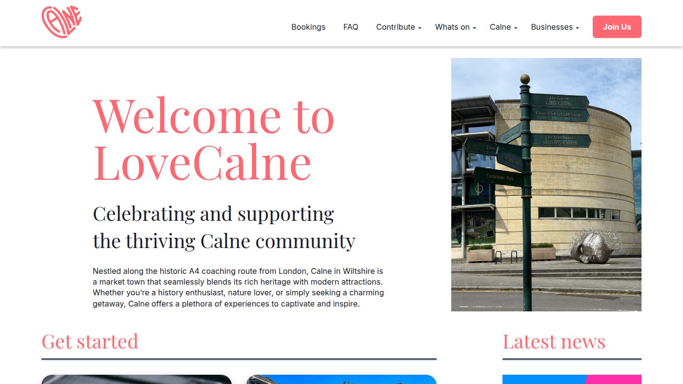 The home page of lovecalne.co.uk