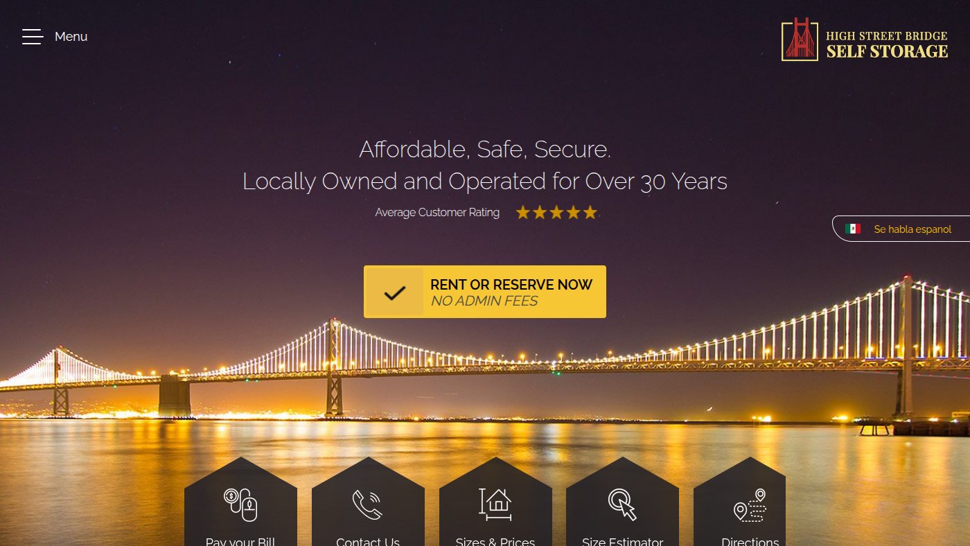The home page of highstreetstorage.com