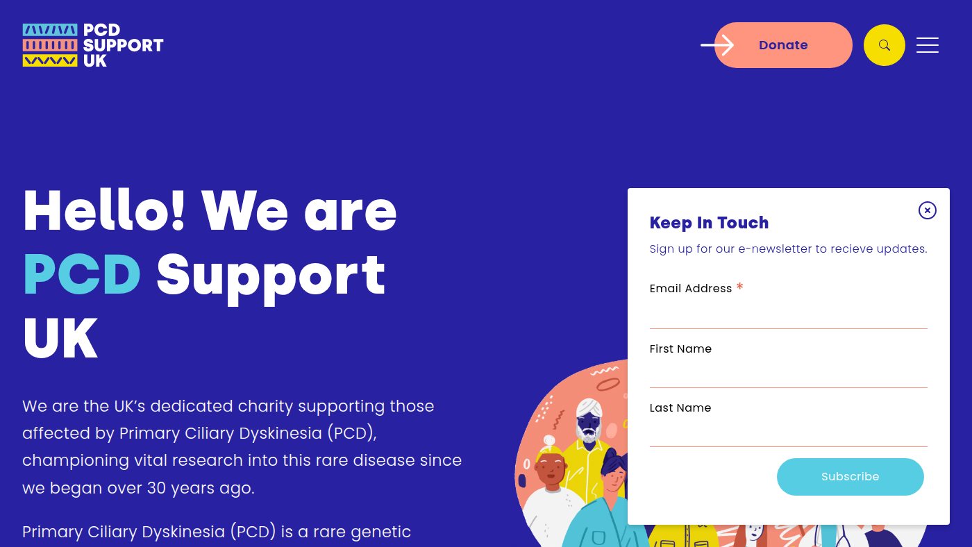 The home page of pcdsupport.org.uk