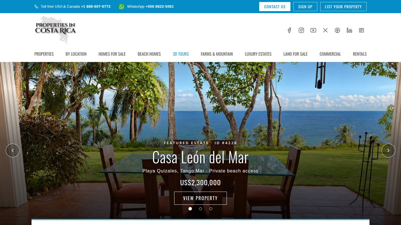 The home page of propertiesincostarica.com
