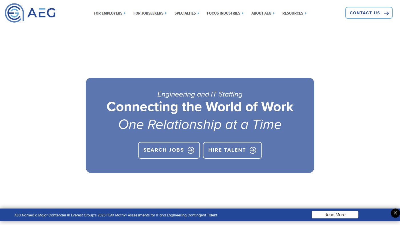 The home page of aeg-inc.com