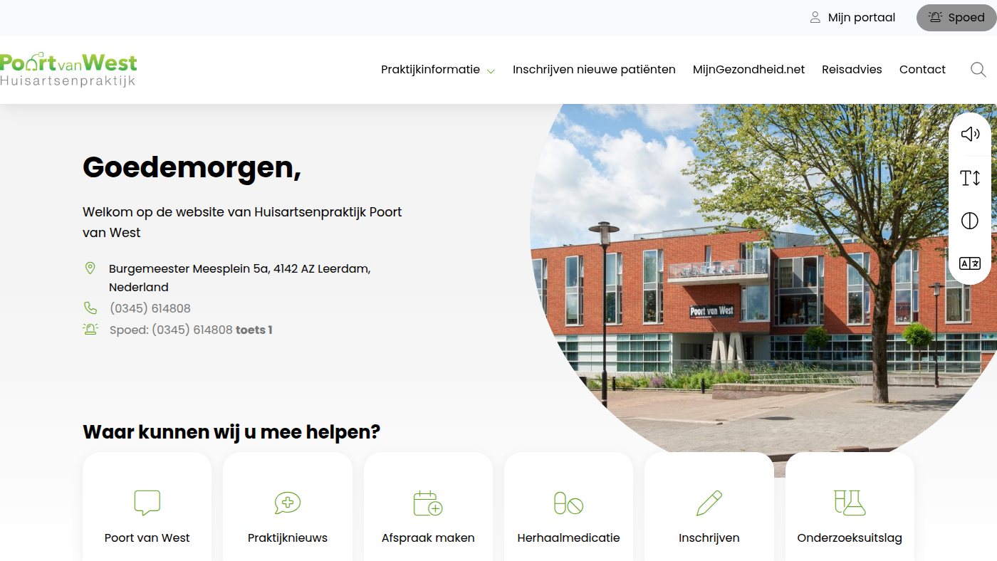 The home page of huisartsenpraktijkpoortvanwest.nl