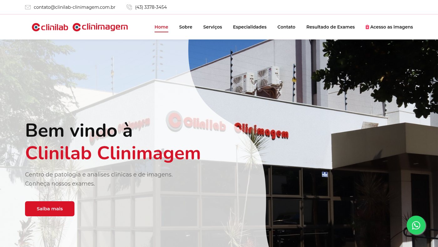 The home page of clinilab-clinimagem.com.br