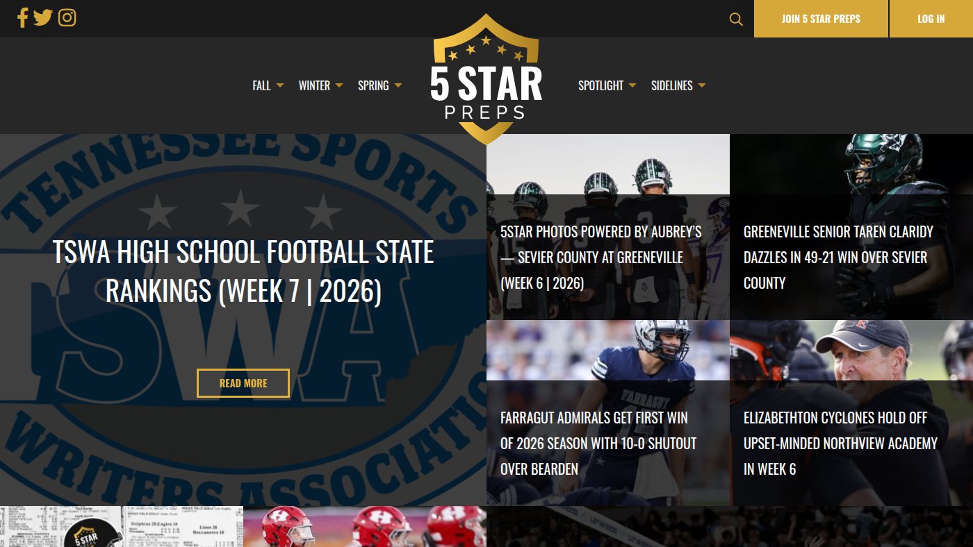The home page of 5starpreps.com