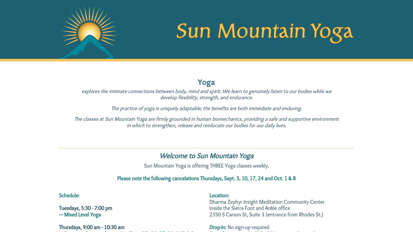 The home page of sunmountainyoga.com