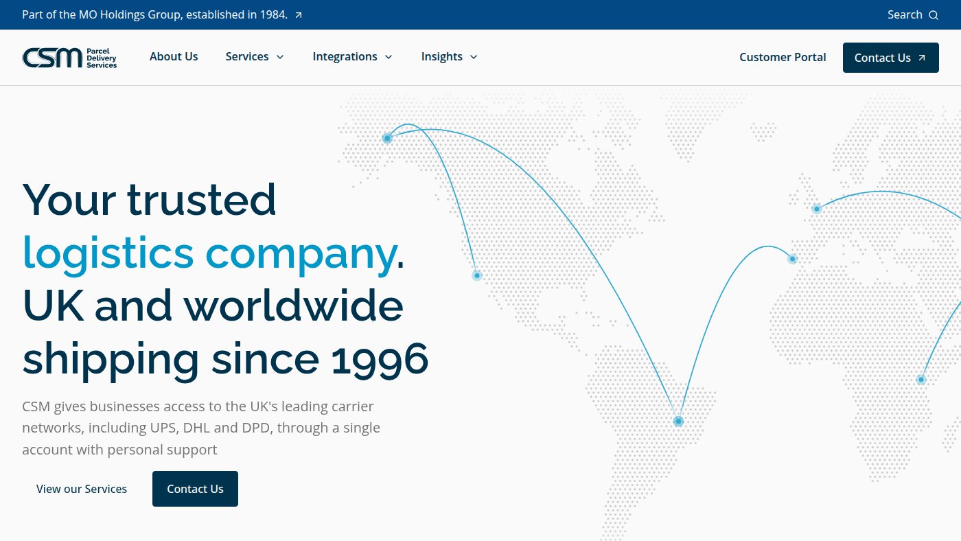 The home page of csmlogistics.co.uk