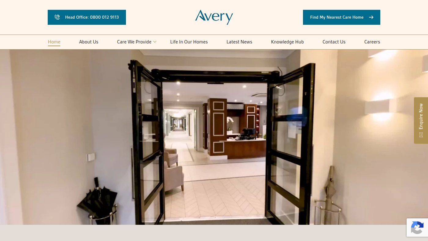 The home page of averyhealthcare.co.uk