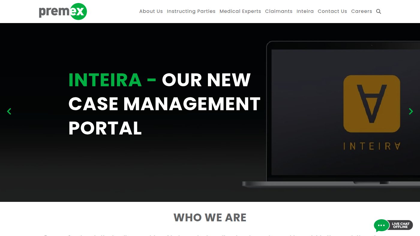 The home page of premexservices.co.uk