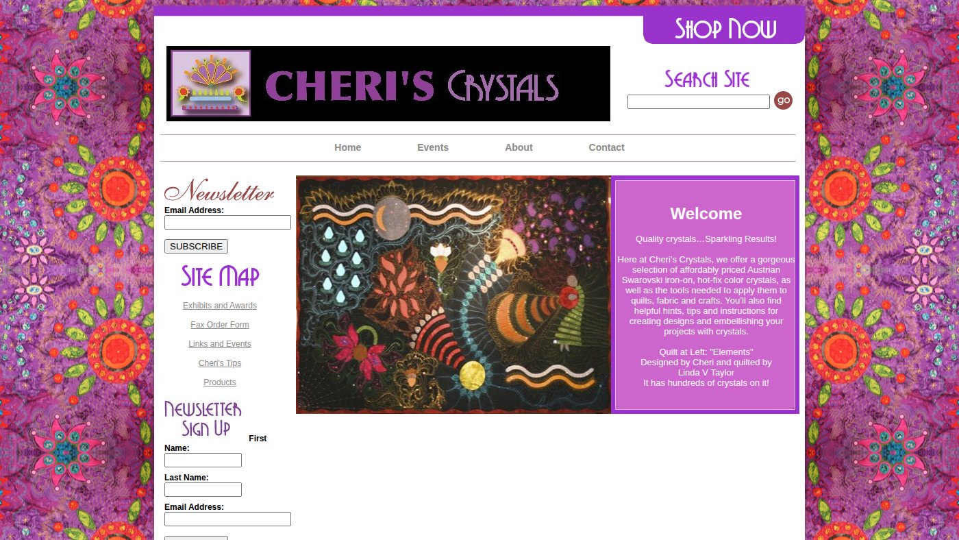 The home page of cheriscrystals.com