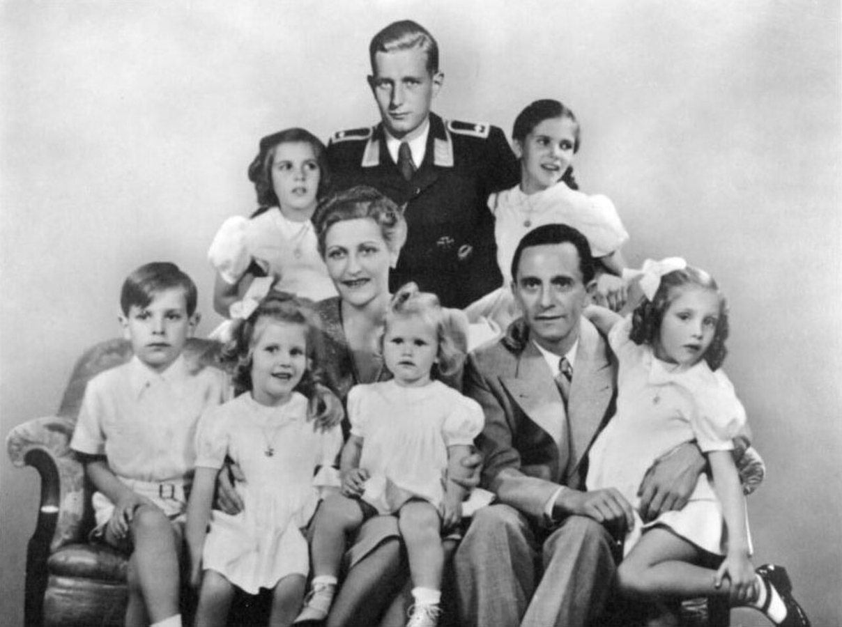 The Goebbels family, including Goebbels' stepson Harald Quandt