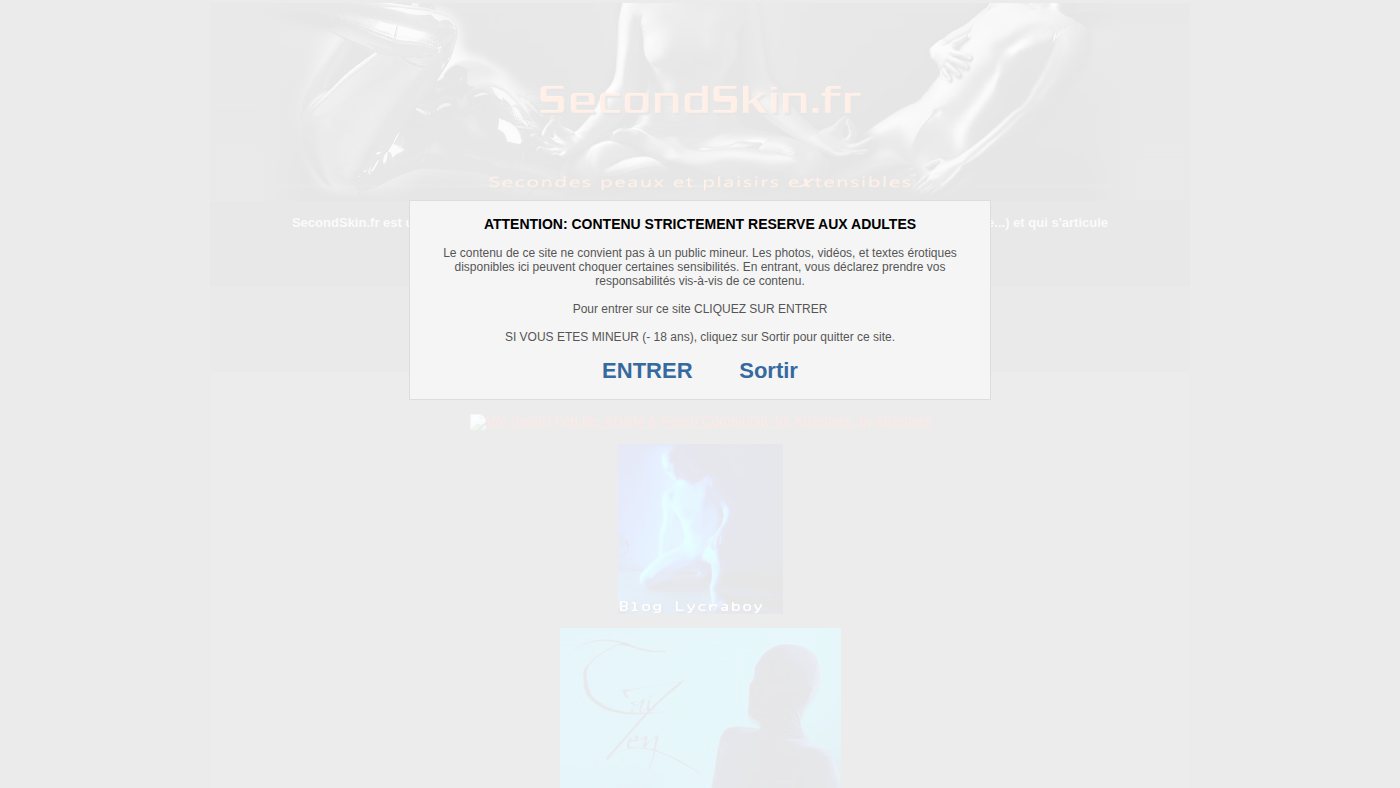The home page of secondskin.fr