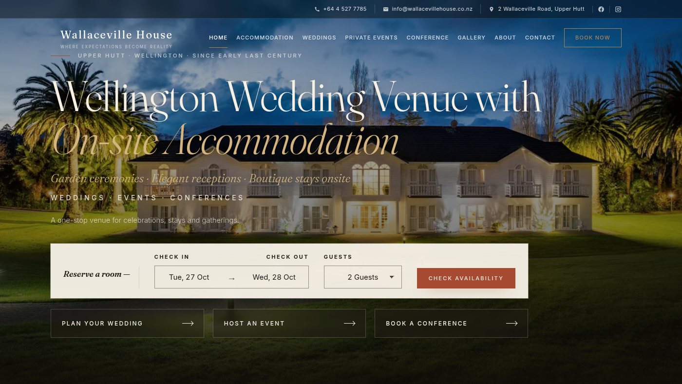 The home page of wallacevillehouse.co.nz