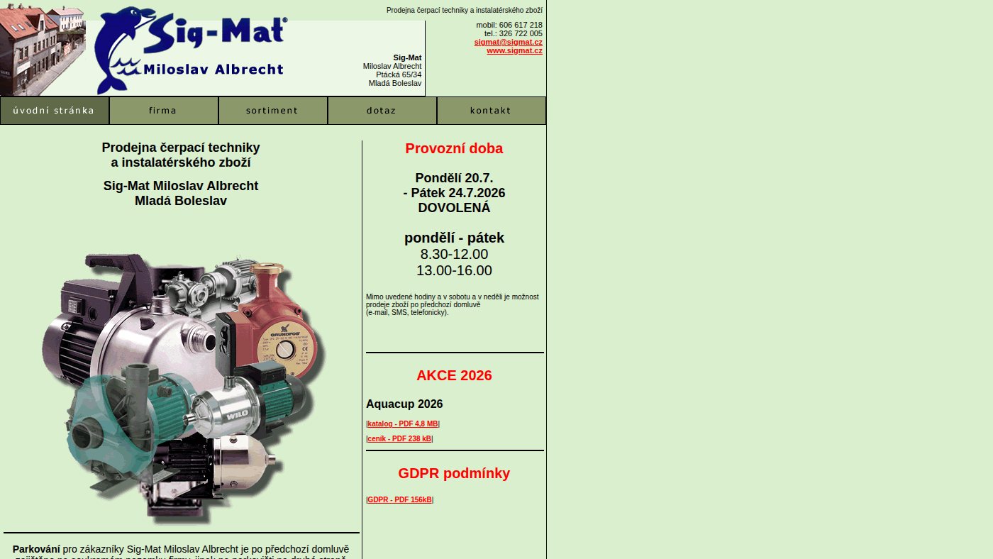 The home page of sigmat.cz