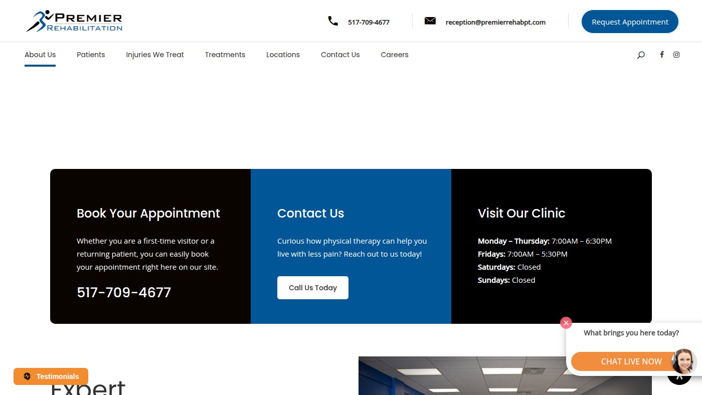 The home page of premierrehabpt.com
