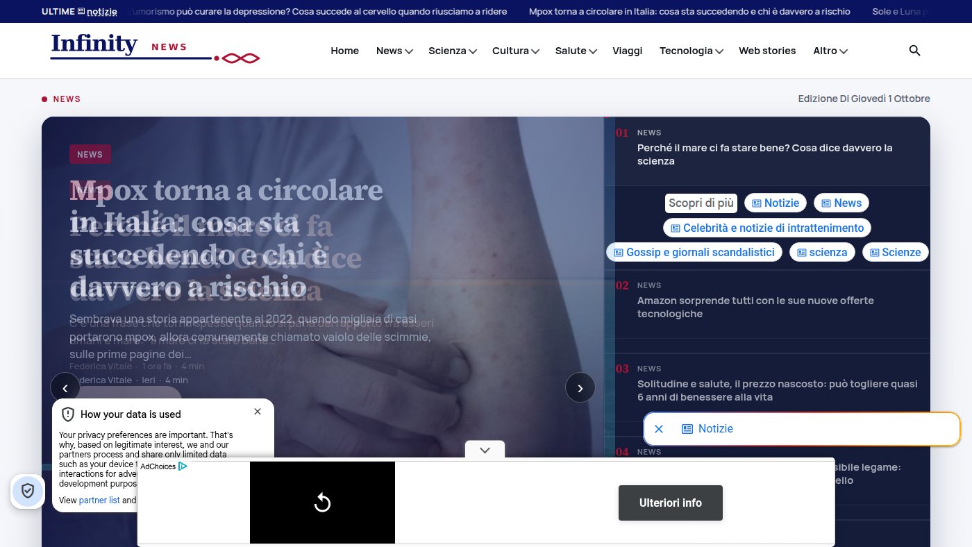 The home page of infinitynews.it