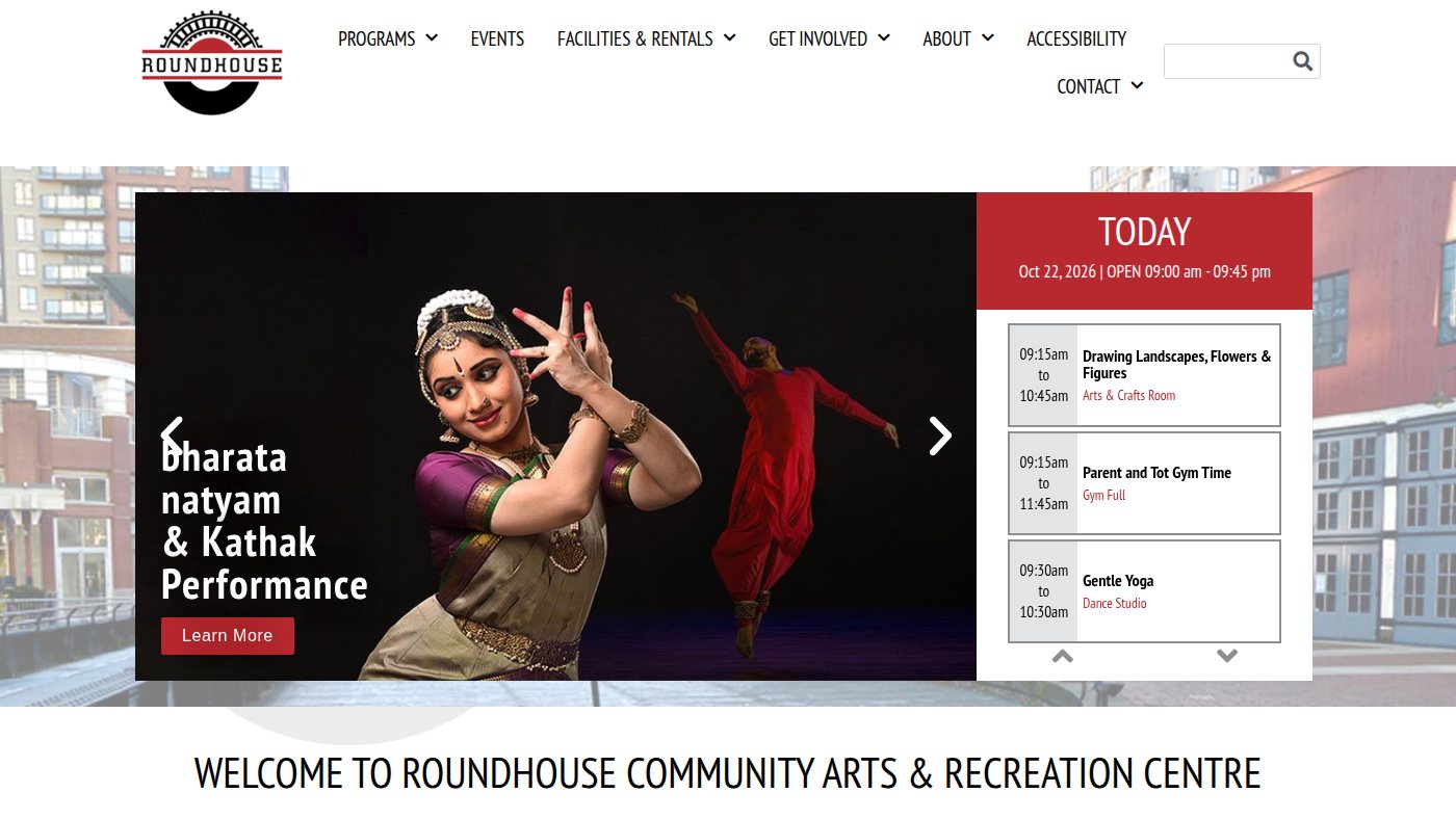 The home page of roundhouse.ca