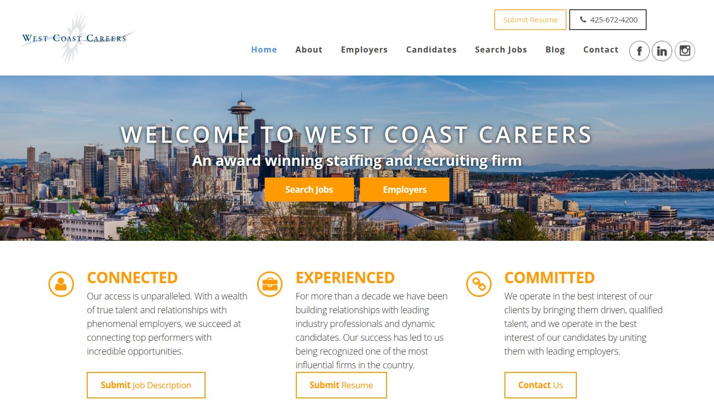 The home page of westcoastcareers.com