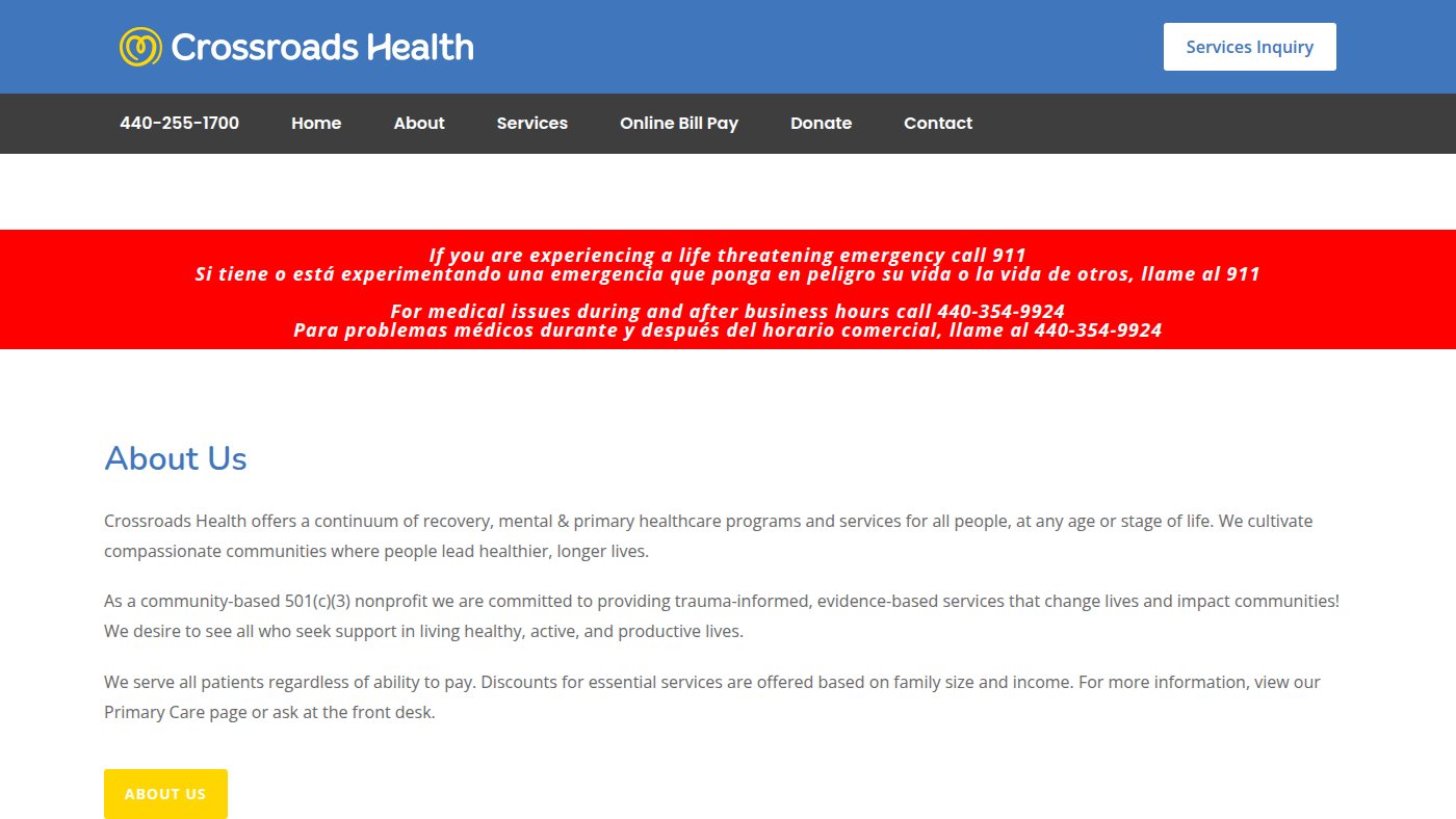 The home page of crossroadshealth.org