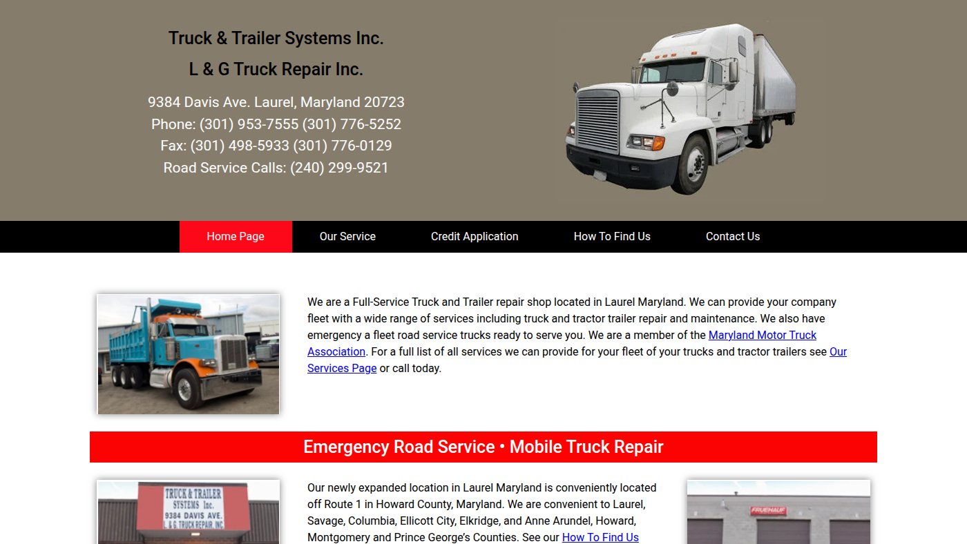 The home page of landgtruckrepair.com