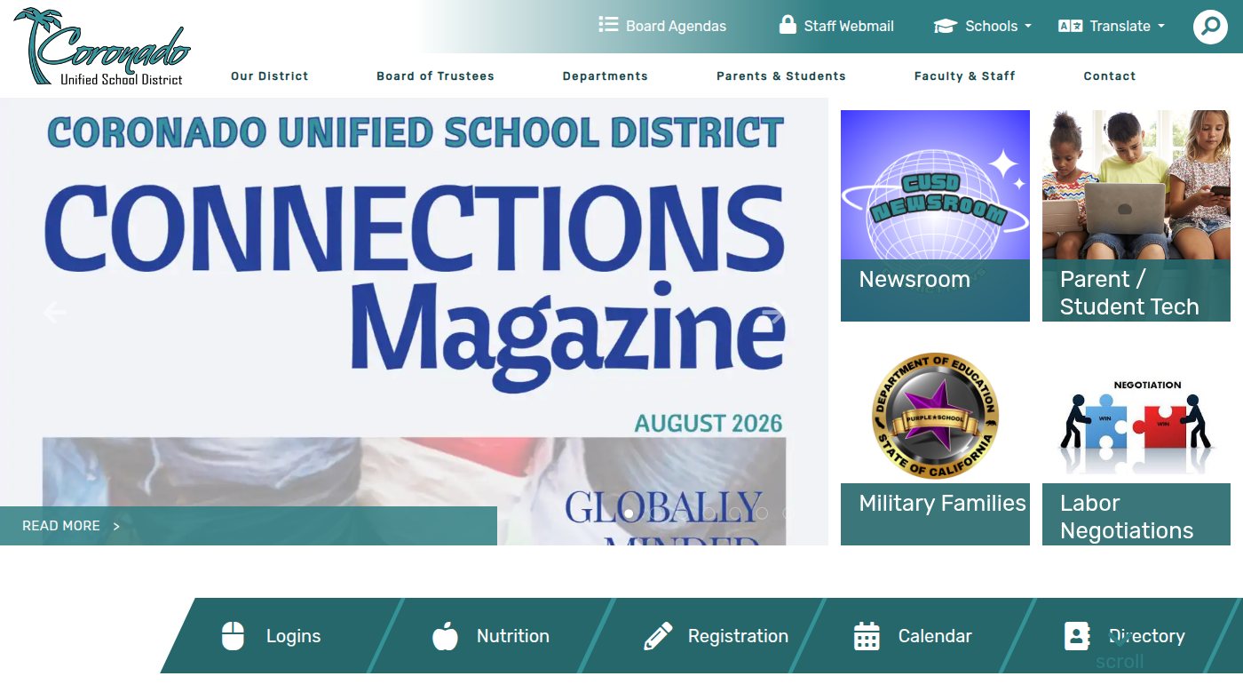 The home page of coronadousd.net