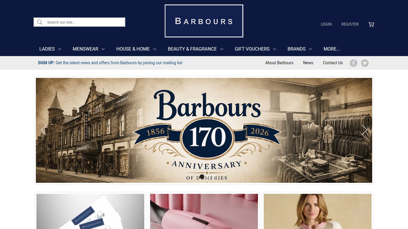 The home page of barbours.co.uk
