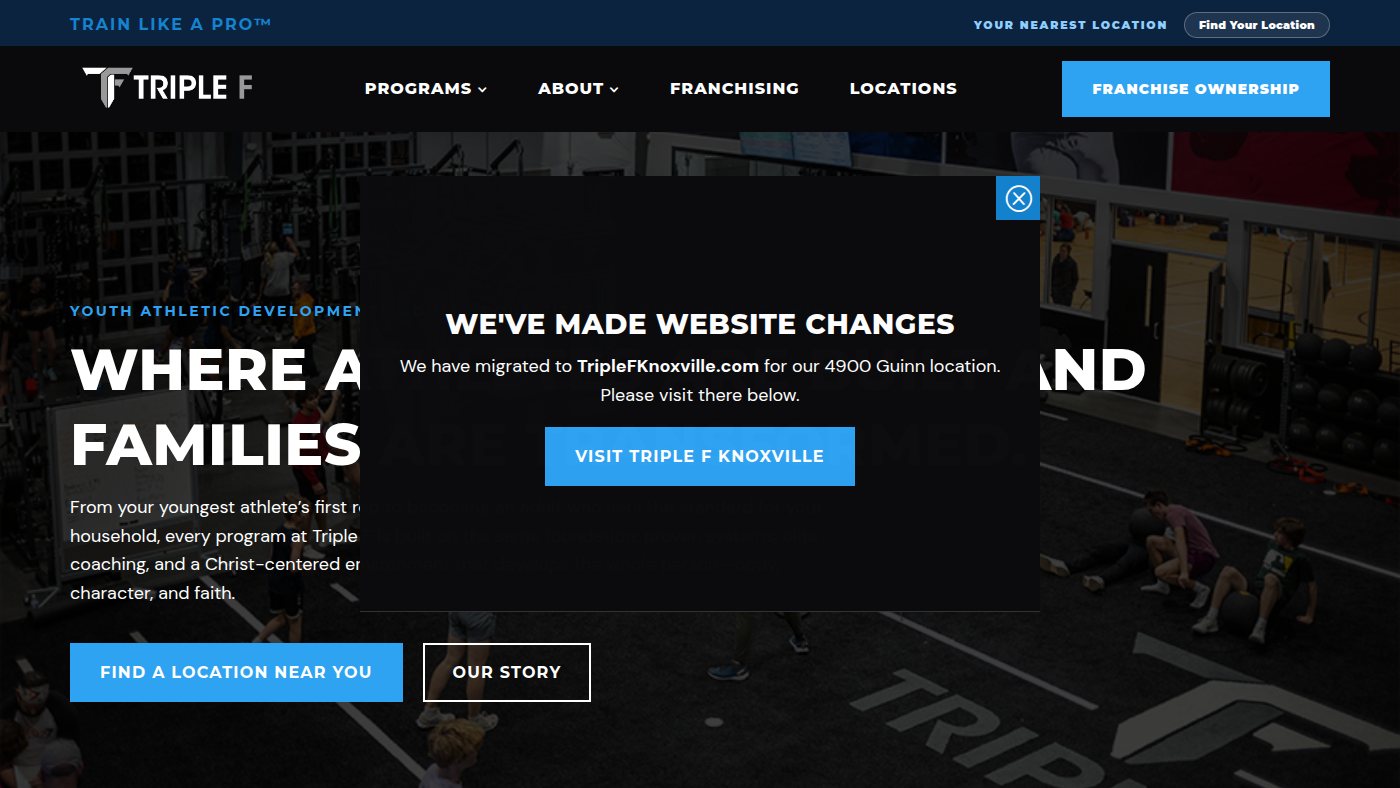 The home page of triplefsports.com