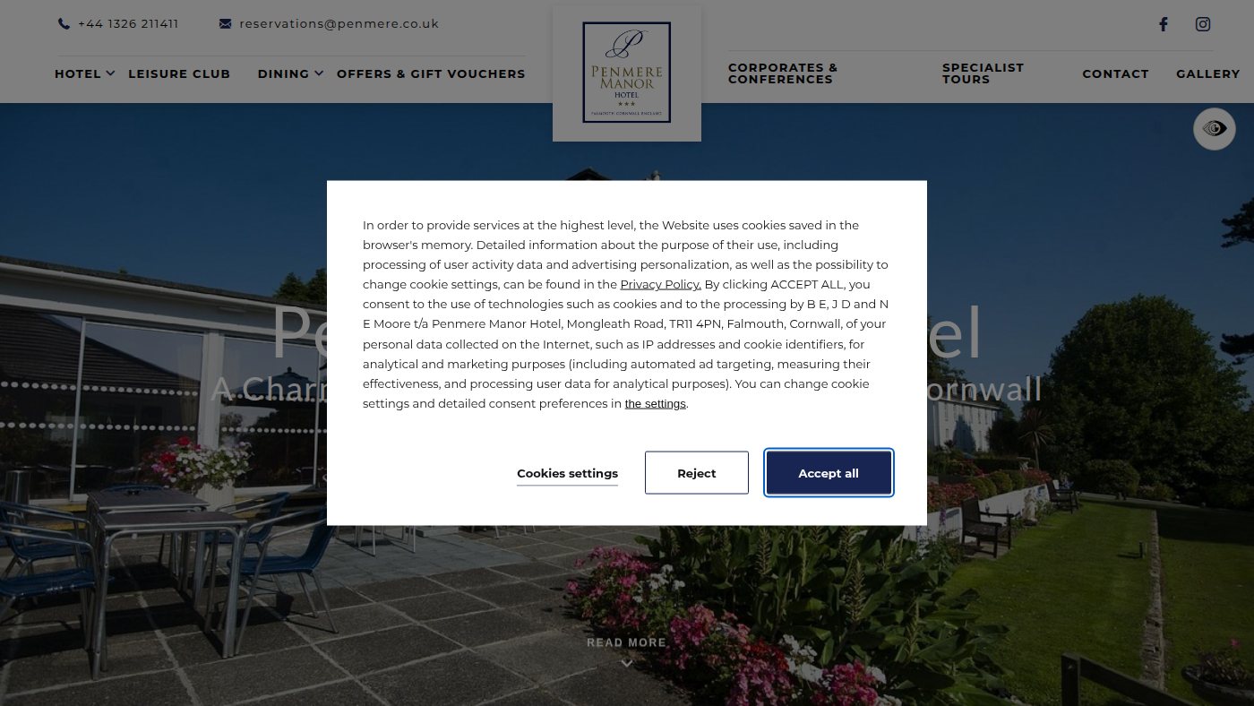 The home page of penmeremanorhotel.co.uk
