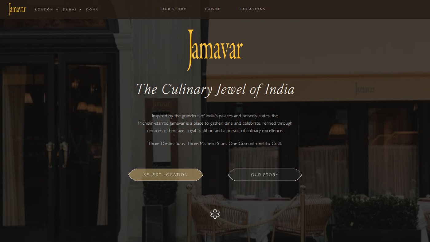 The home page of jamavarrestaurants.com