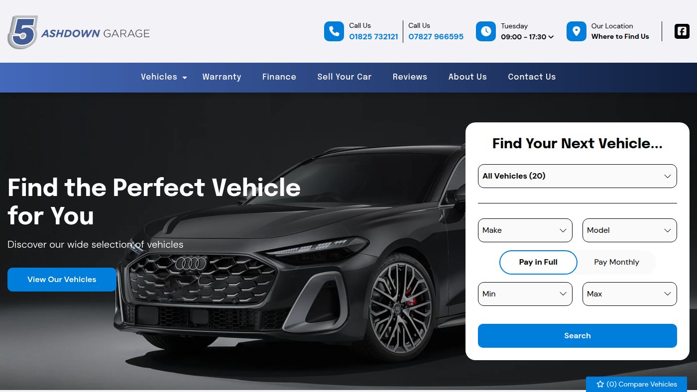 The home page of 5ashdowngarage.co.uk