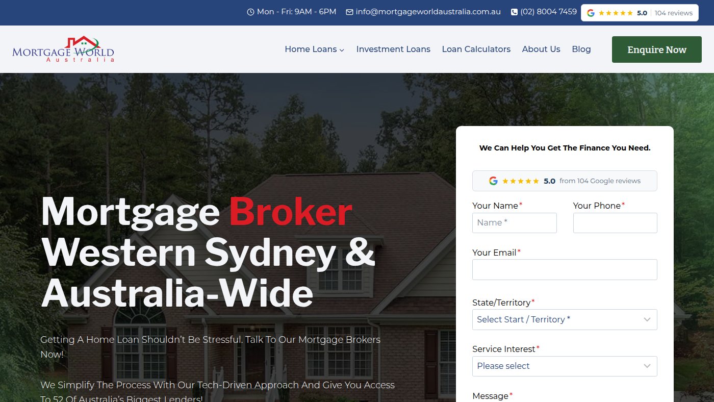 The home page of mortgageworldaustralia.com.au
