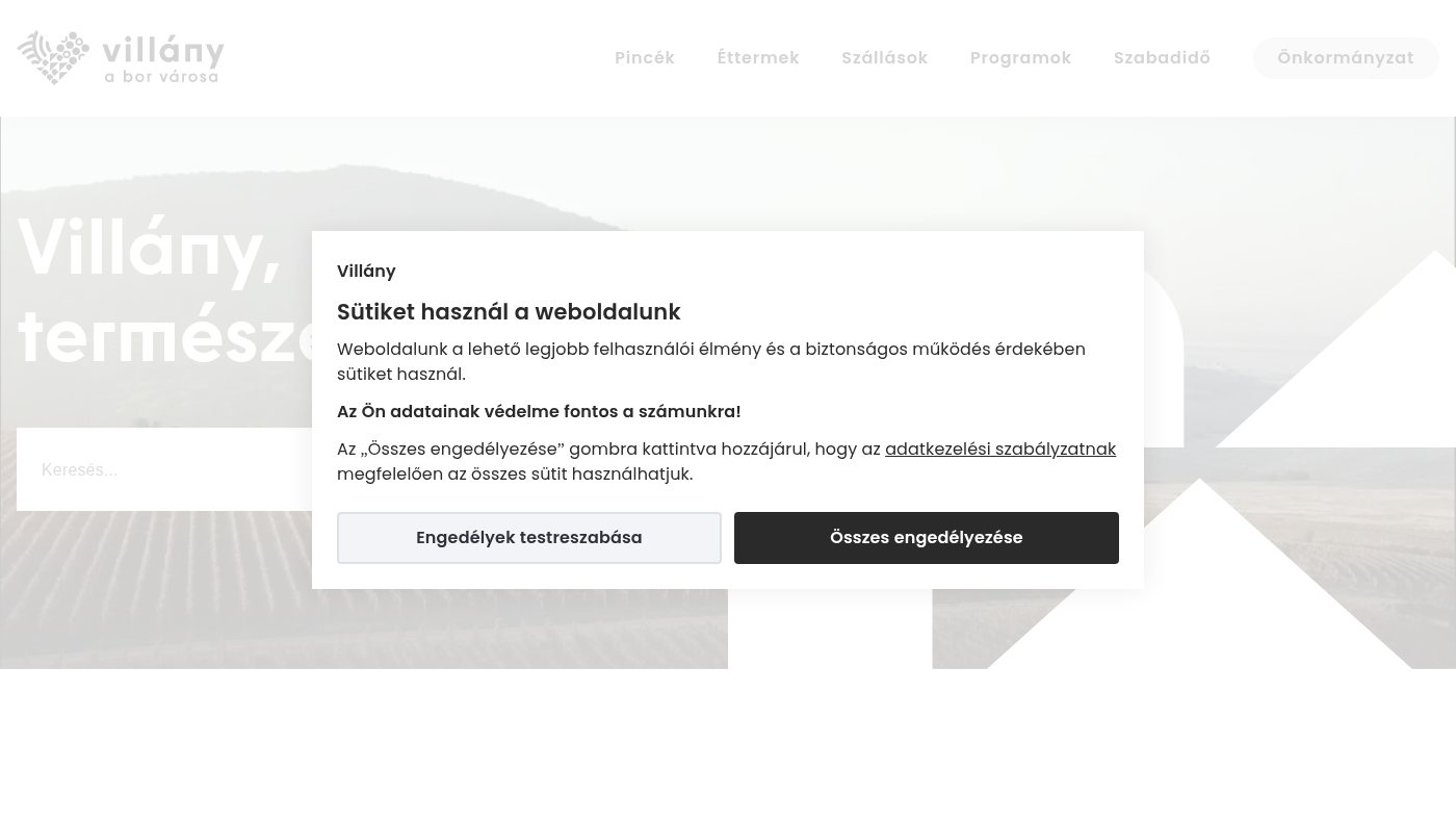 The home page of villany.hu