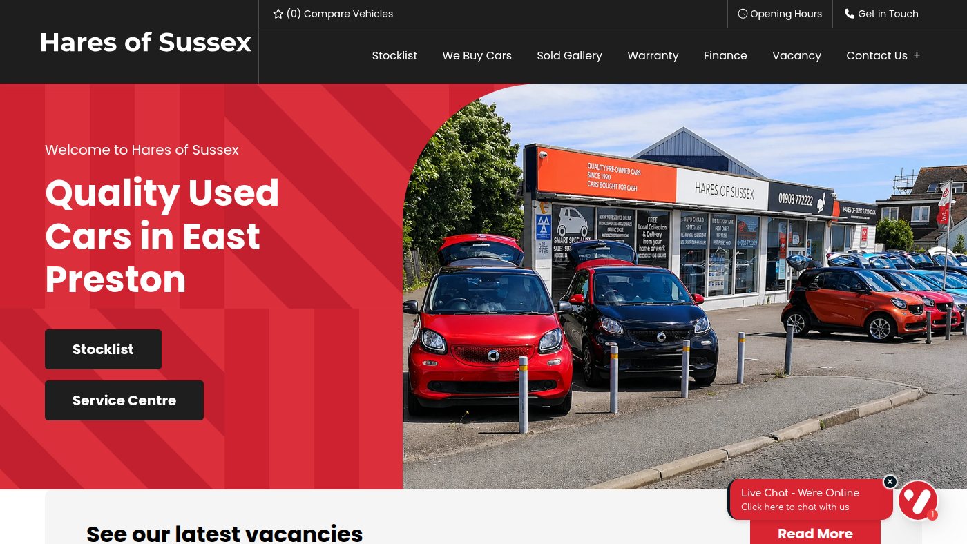 The home page of haresofsussex.co.uk