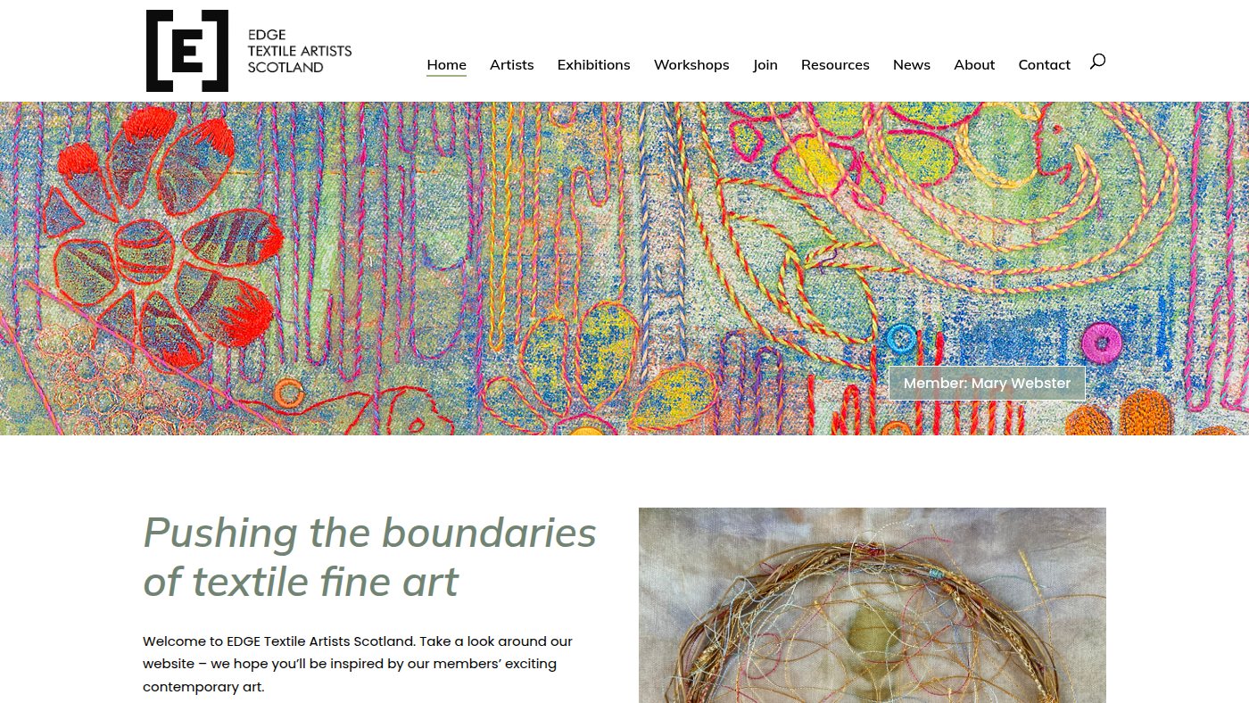 The home page of edge-textileartists-scotland.com