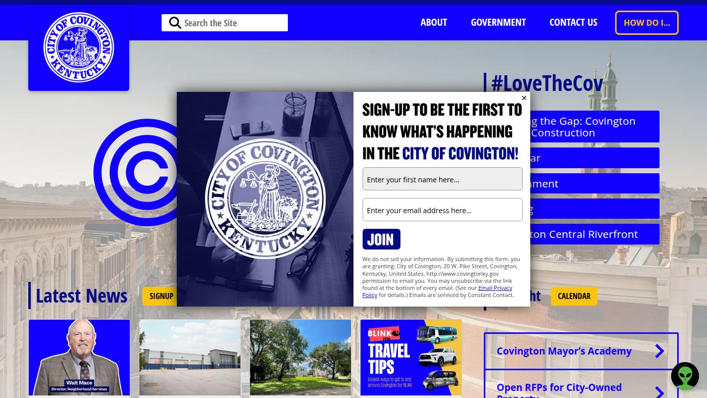 The home page of covingtonky.gov