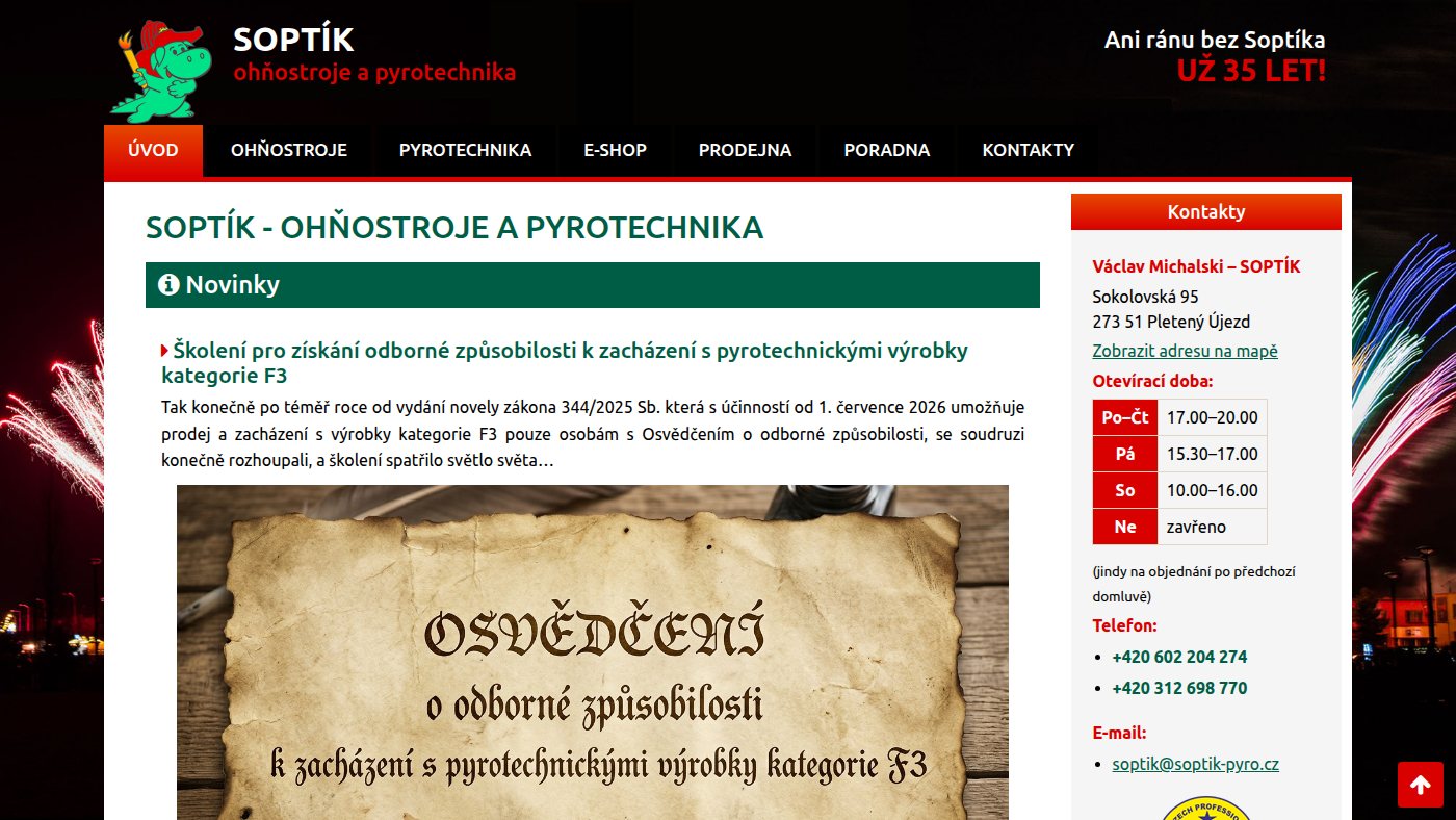 The home page of soptik-pyro.cz