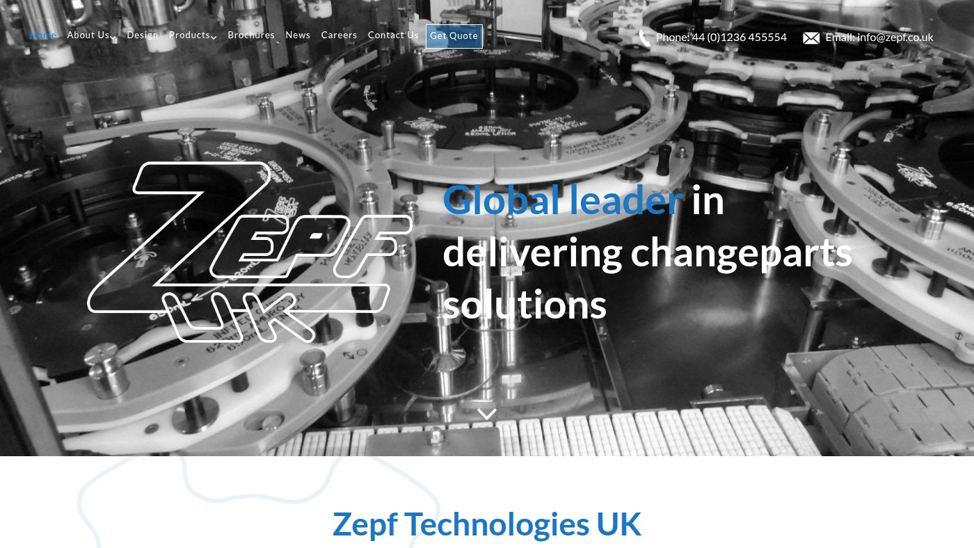 The home page of zepf.co.uk
