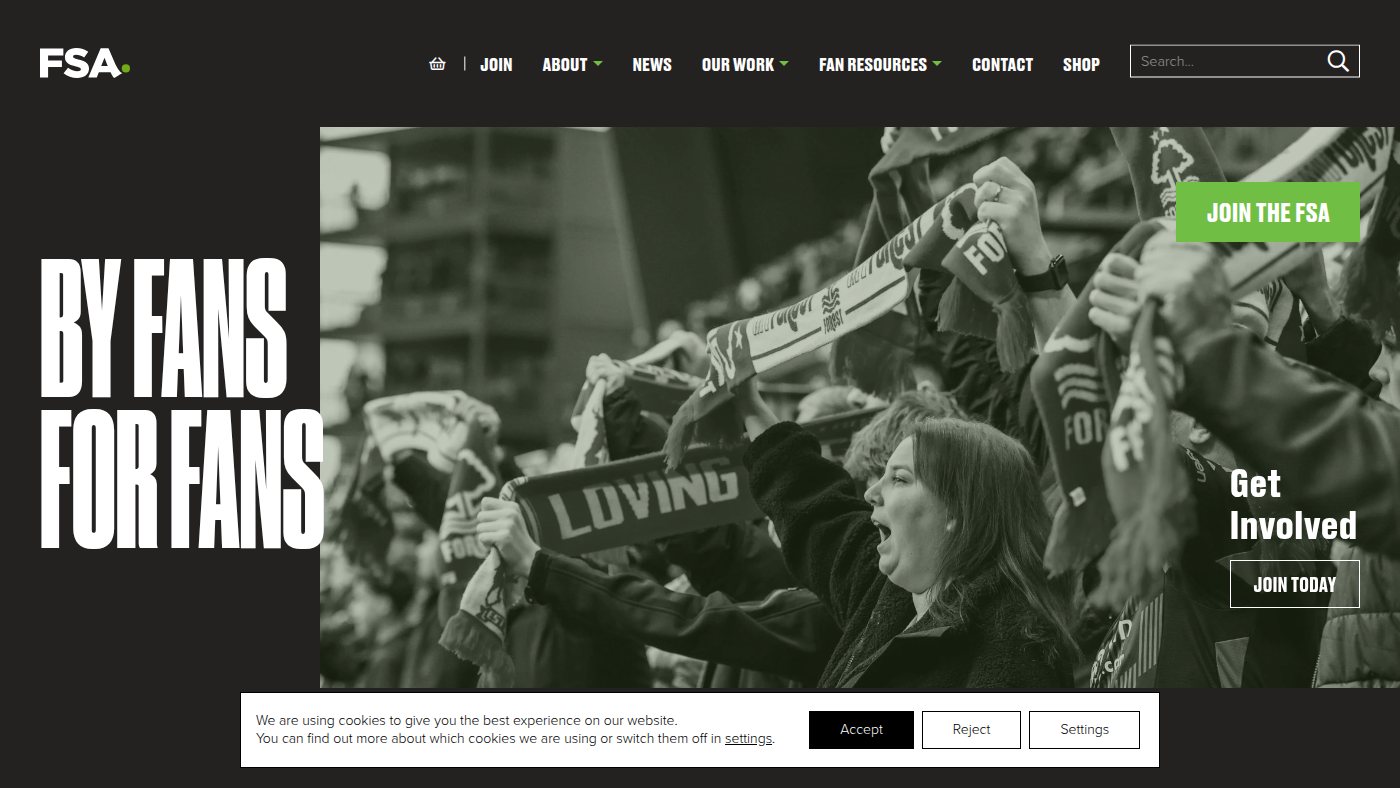 The home page of thefsa.org.uk