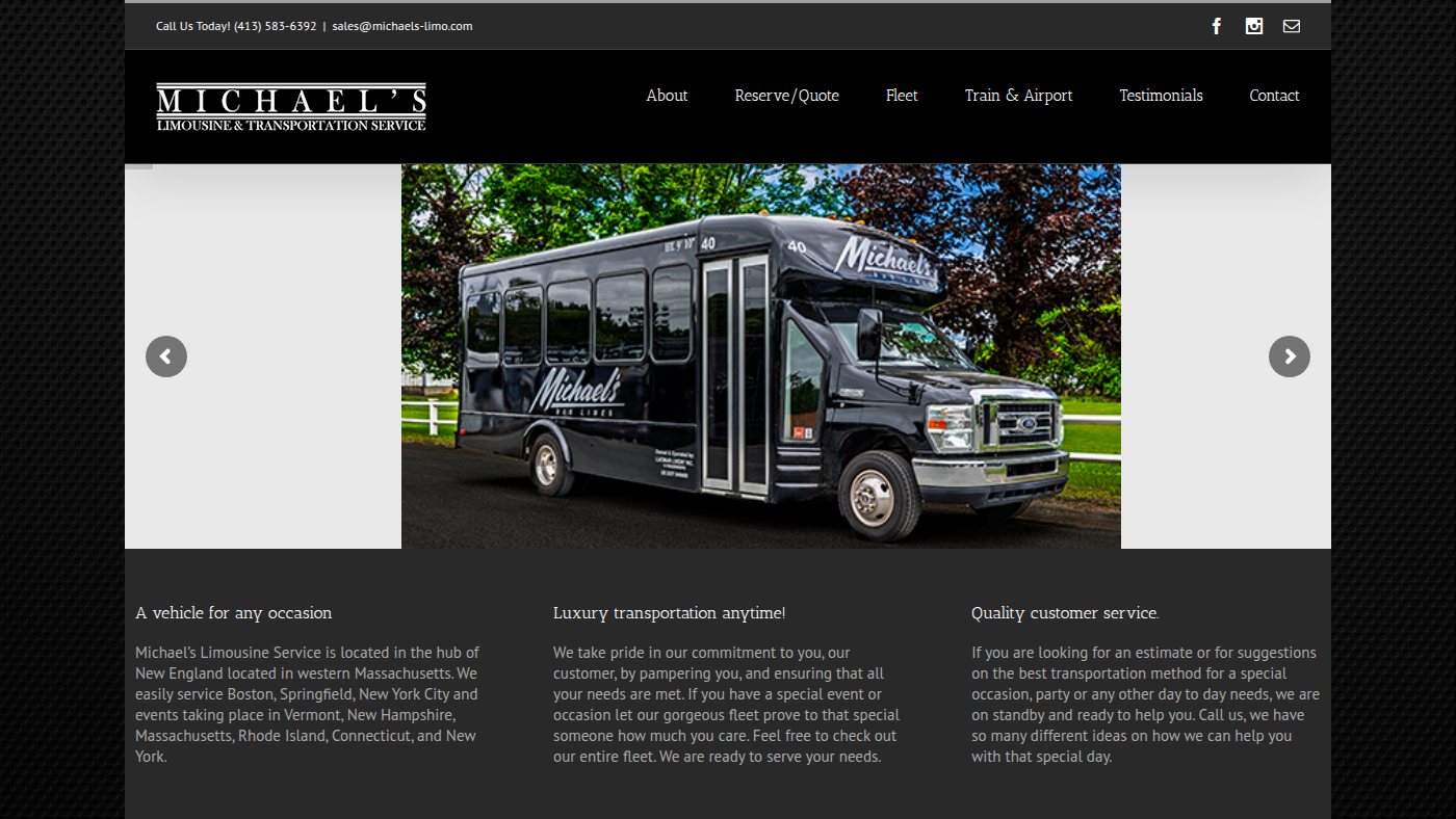 The home page of michaels-limo.com