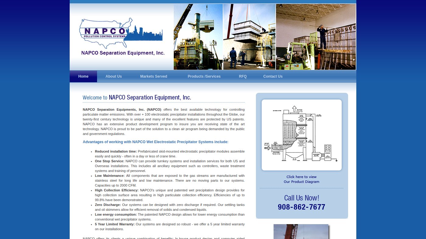 The home page of napcoseparation.com