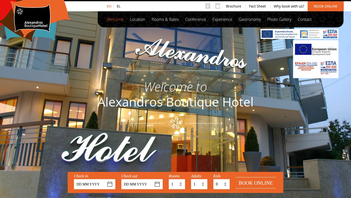 The home page of alexandros-hotel.net