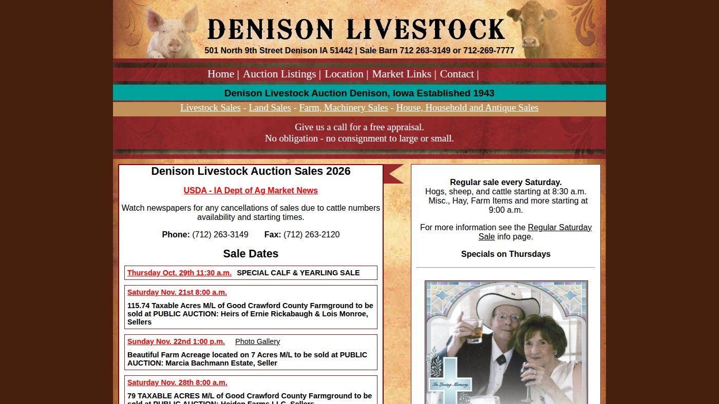 The home page of denisonlivestock.com