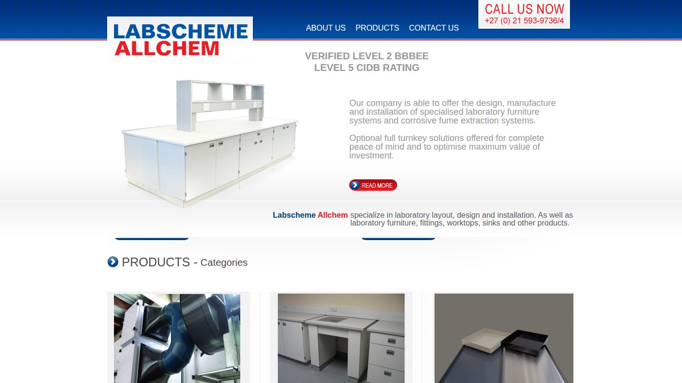 The home page of labschemeallchem.co.za