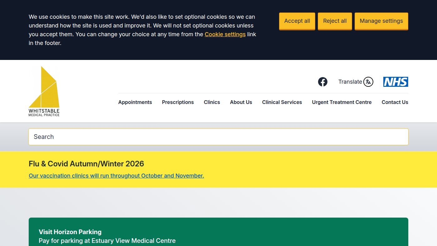 The home page of whitstablemedicalpractice.co.uk